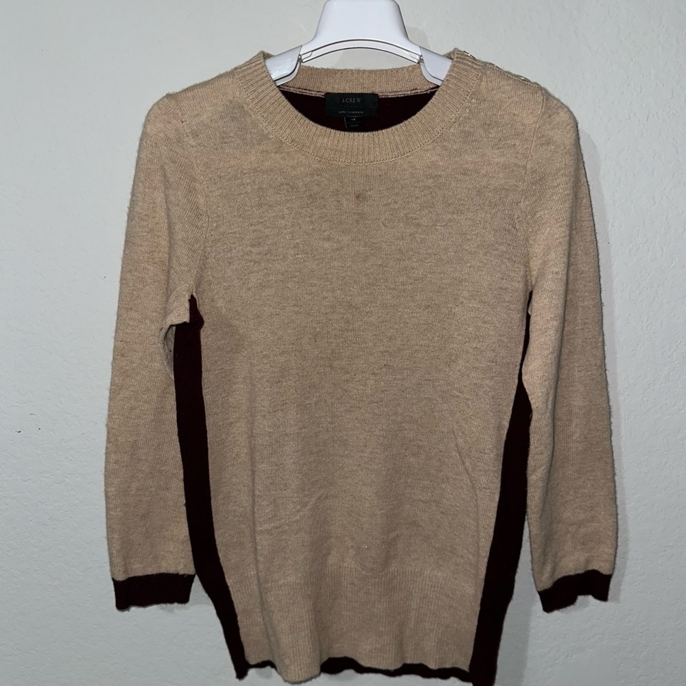 J.Crew Two-Toned Crewneck Wool/Cashmere‎ Blend Crewneck sweater XS